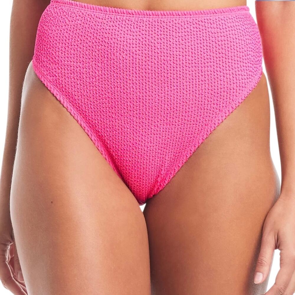 Bar III Women’s Textured High Leg High Rise Bikini Swimsuit Bottoms Pink Size M